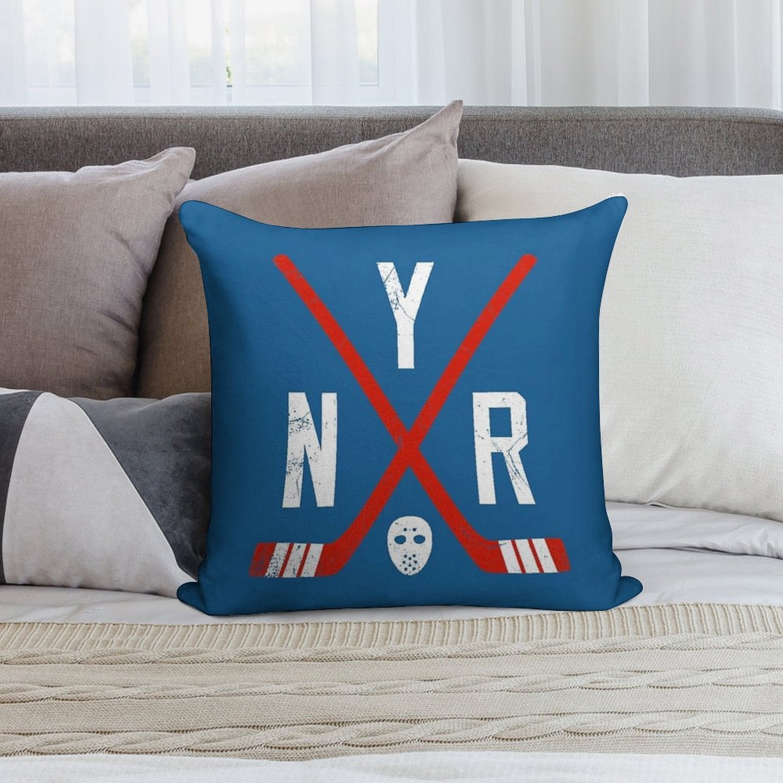NYR Retro Sticks - Blue Soft Multiple Sizes Throw Pillow