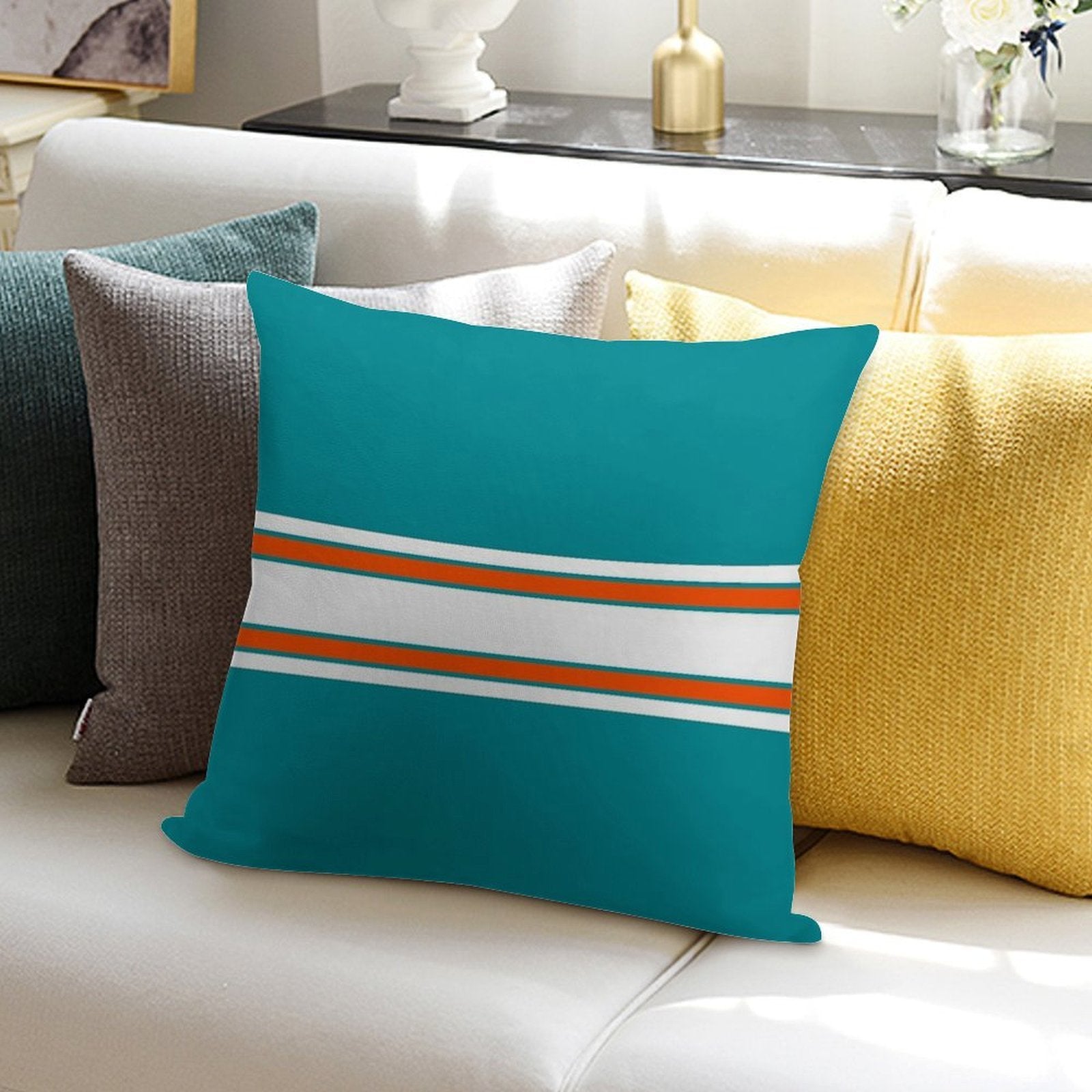 Miami Dolphins Pattern Soft Shrink-Resistant Throw Pillow
