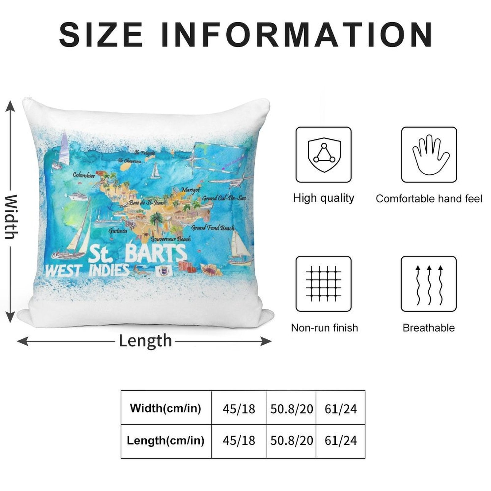 St Barts Antilles Illustrated Caribbean Map with Highlights of West Indies Island Dream Soft Bedroom Essential Throw Pillow