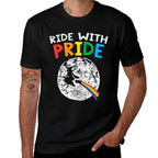Ride With Pride LGBT Lesbian Witch Gay Rainbow Halloween  Fade-proof Color T-Shirt