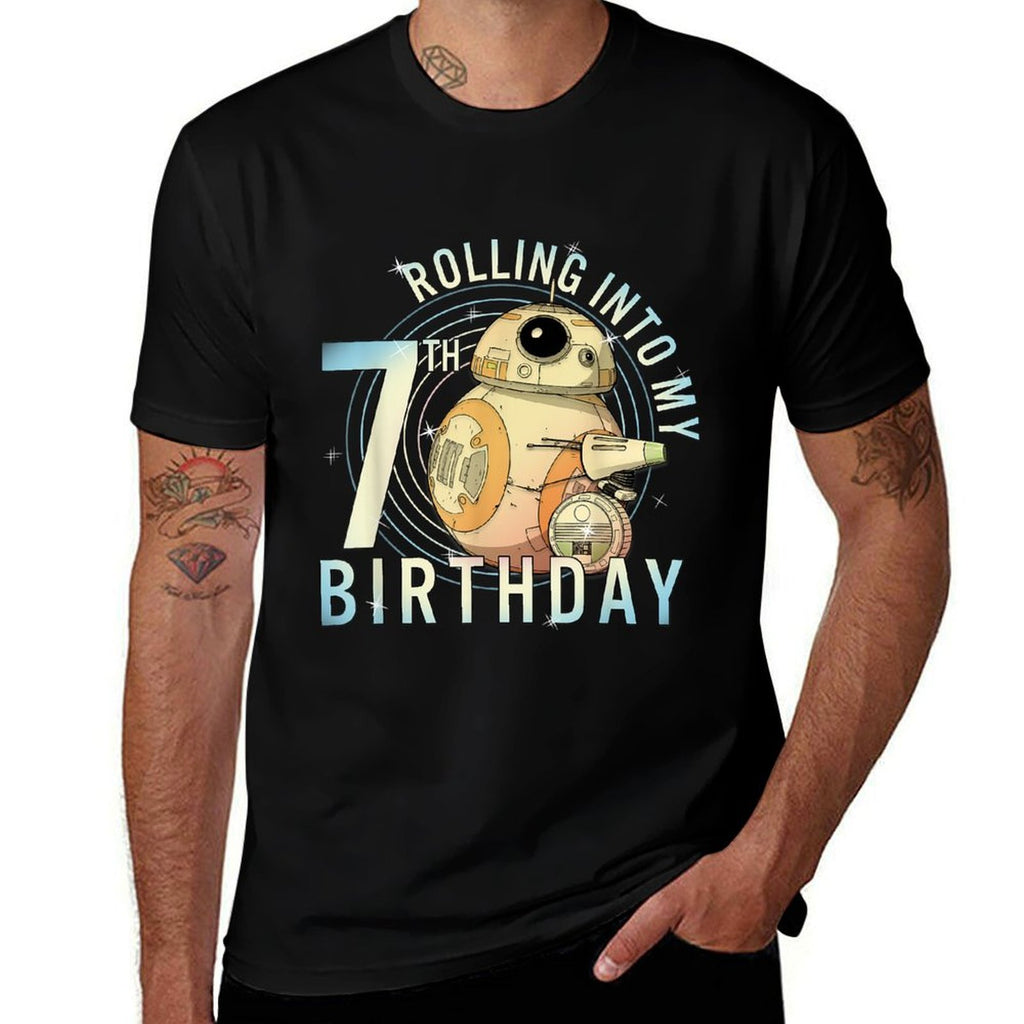 Star Wars BB-8 & D-O Rolling Into My 7th Birthday  Stretchy T-Shirt