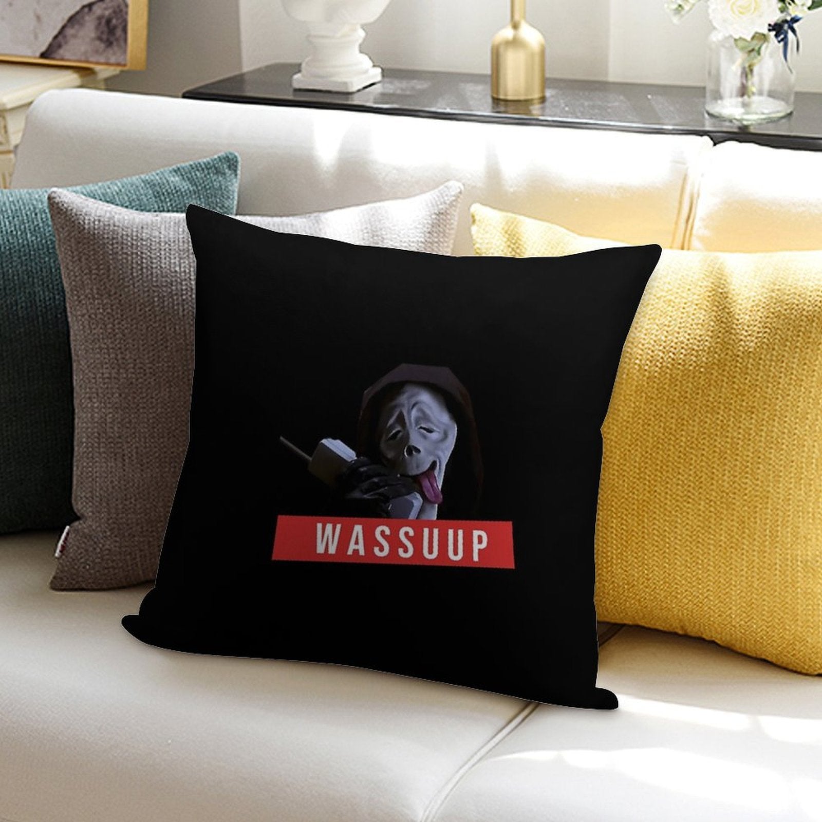 Wassup Scream Scary Movie Fun Soft Short Plush Fabric Throw Pillow
