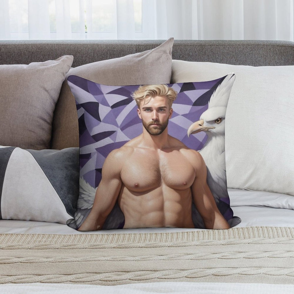 Sexy Guy Portrait Maurice Escher Inspired Background 2 Soft Shrink-Resistant Throw Pillow
