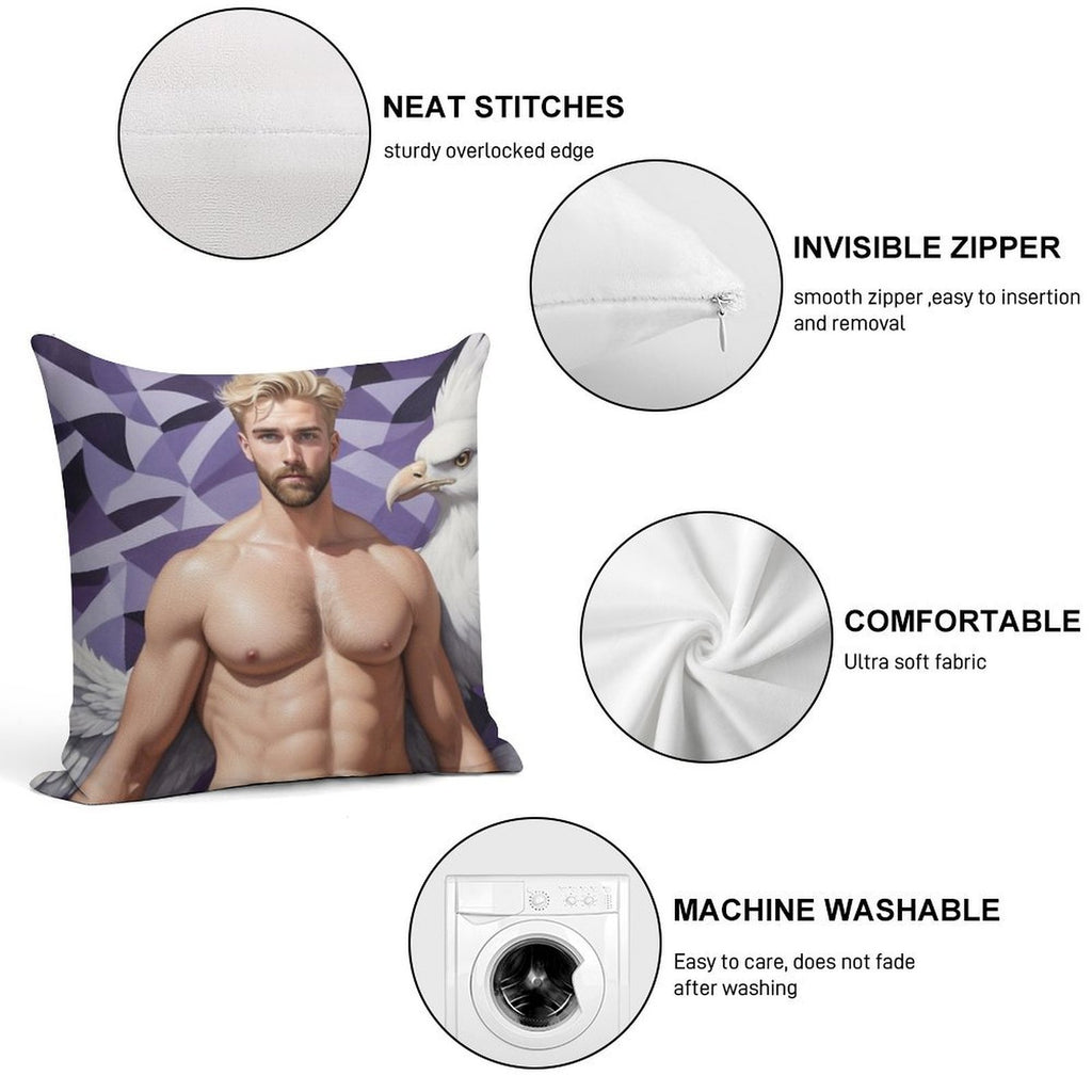 Sexy Guy Portrait Maurice Escher Inspired Background 2 Soft Shrink-Resistant Throw Pillow