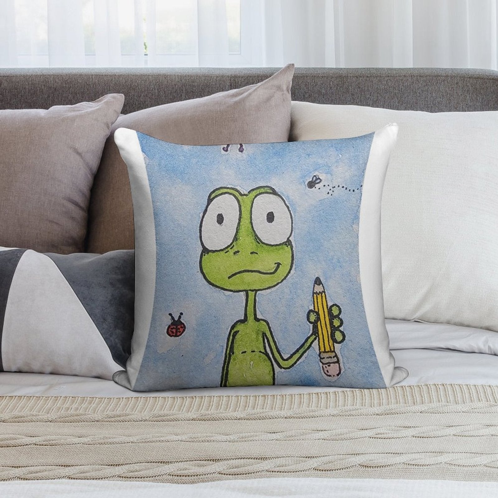 Puddles The Frog Ready for School Soft Reinforced Edging Throw Pillow