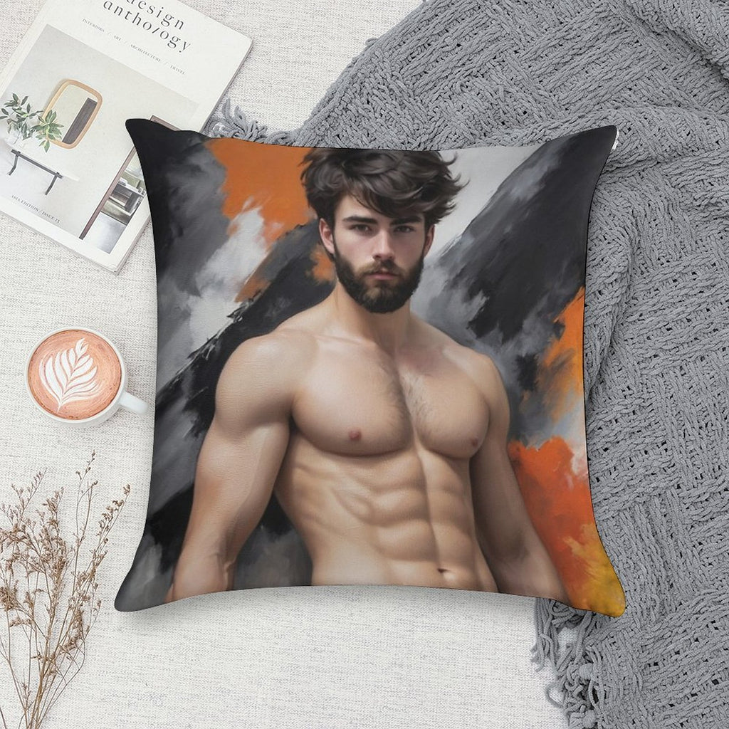 Sexy Guy Portrait Andrew Holquist Inspired Background Soft Decorative Cover Throw Pillow