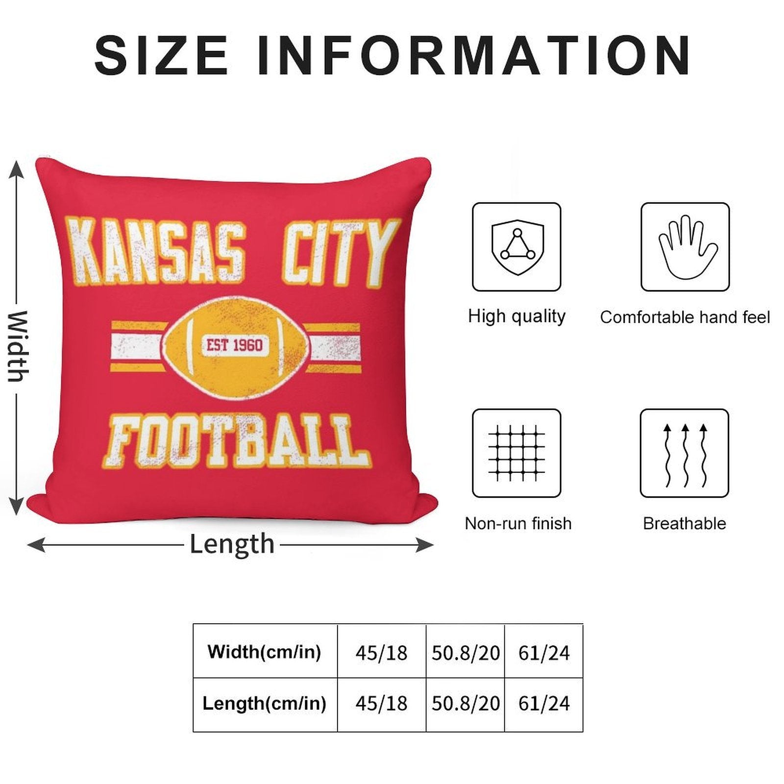 Kansas City Football Soft Fade-Resistant Throw Pillow
