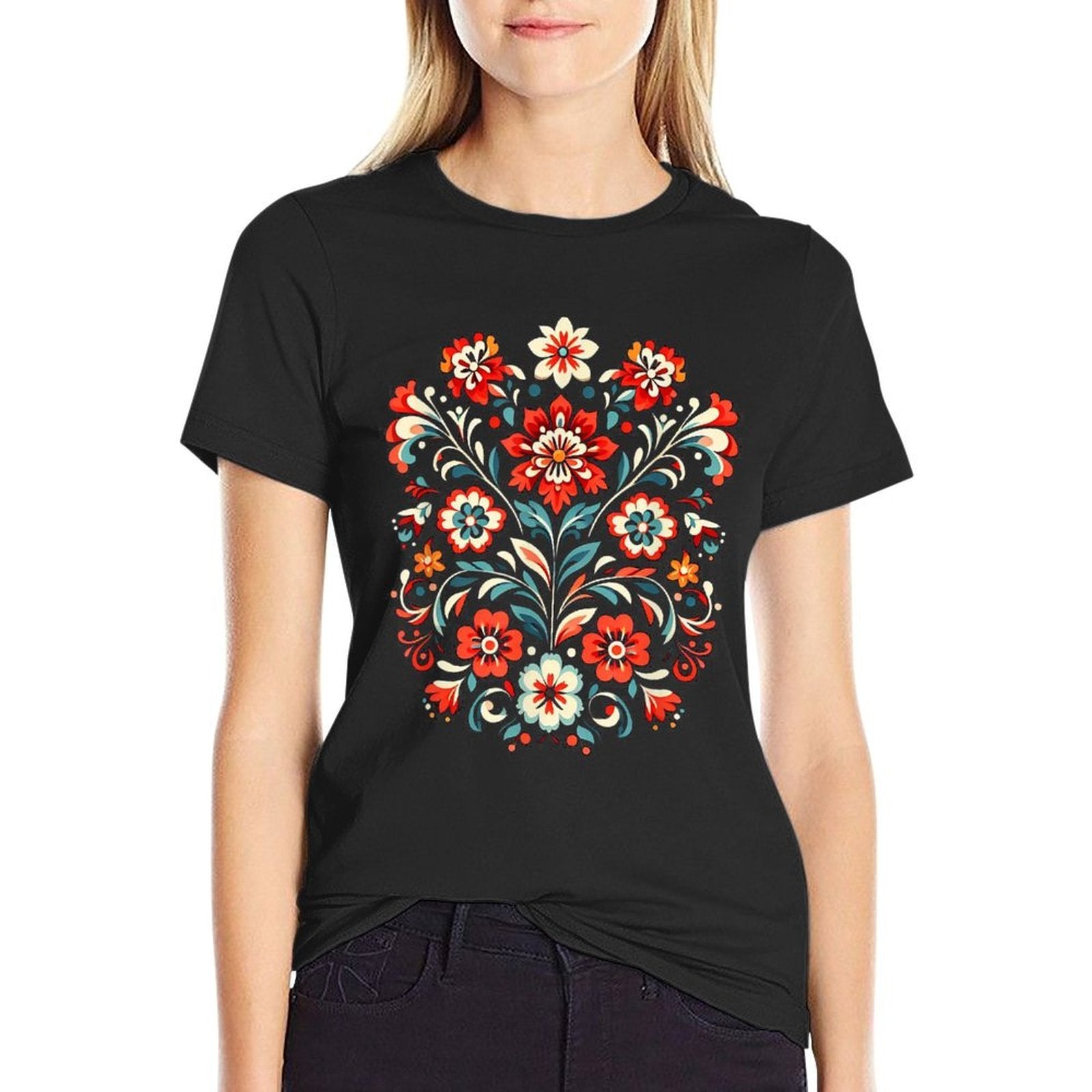 Traditional Floral Folk Art Balkan Art  Classic T-Shirt