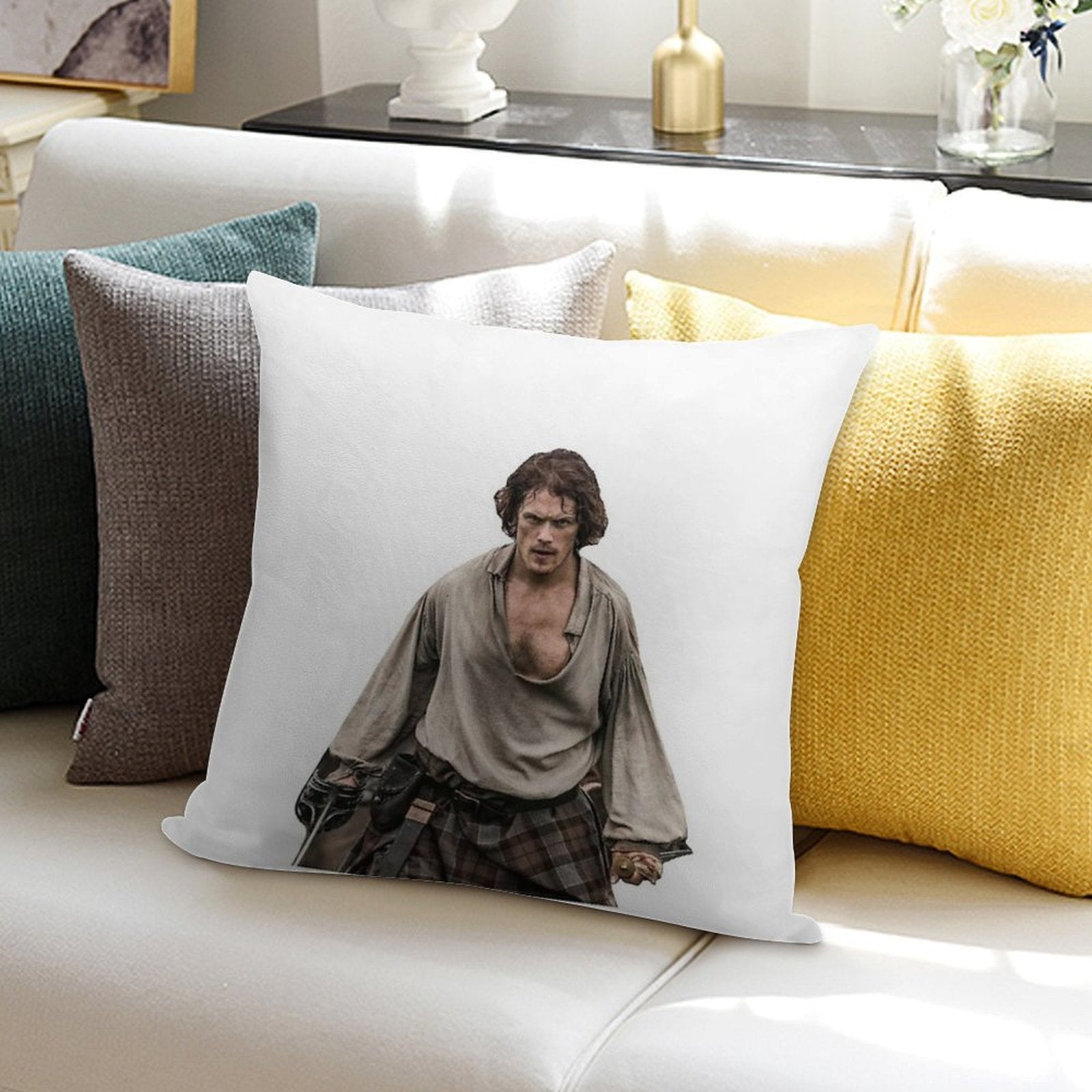 Jamie from Scotland in White Background. Soft Washable Throw Pillow
