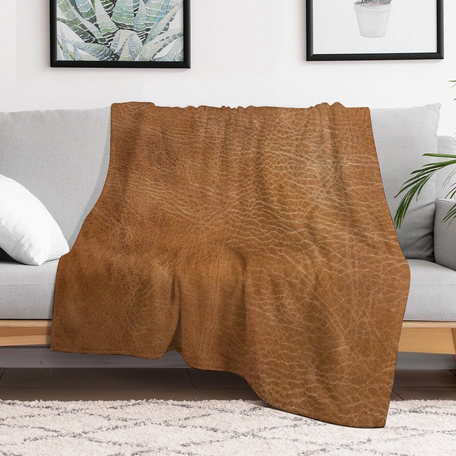 Light Brown Leather Design Velvety-soft Throw Blanket