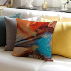 Rust, Aqua Blue, Brown & Gold Metallic  - Fluid Artist - Abstract Modern Art Alcohol Ink Painting Soft Easy Maintenance Throw Pillow