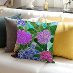 Hydrangea in Chinoiserie Jars Soft Shrink-Resistant Throw Pillow