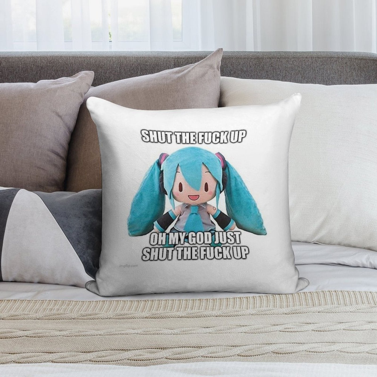 Hatsune Miku Plush Asks U 2 Cease Soft Reinforced Edging Throw Pillow