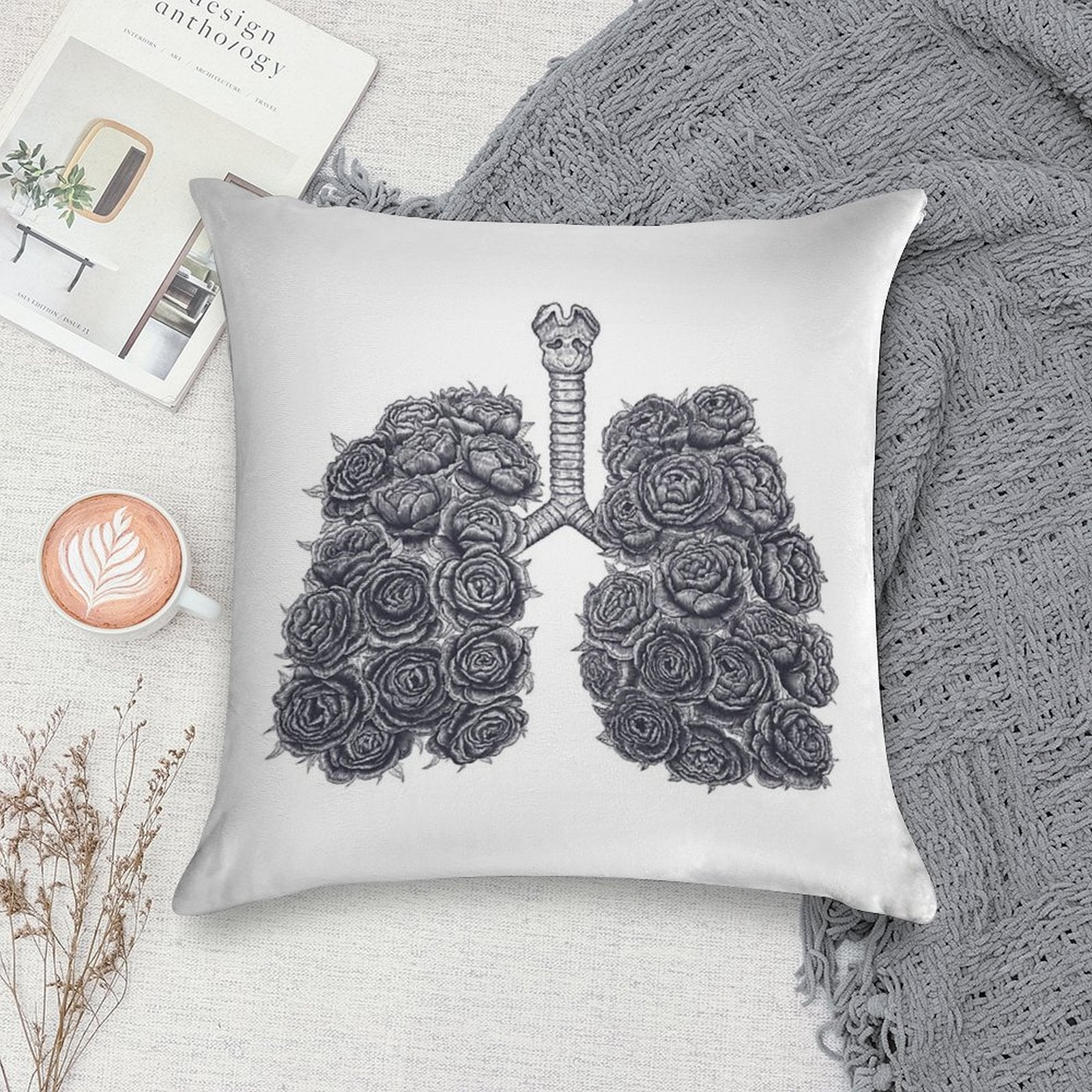 Lungs with Peonies Soft Skin-Friendly Throw Pillow