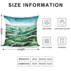 Panoramic Sumi-e Hobbiton Tranquil Fantasy Ink Landscape Soft Luxury Feel Throw Pillow