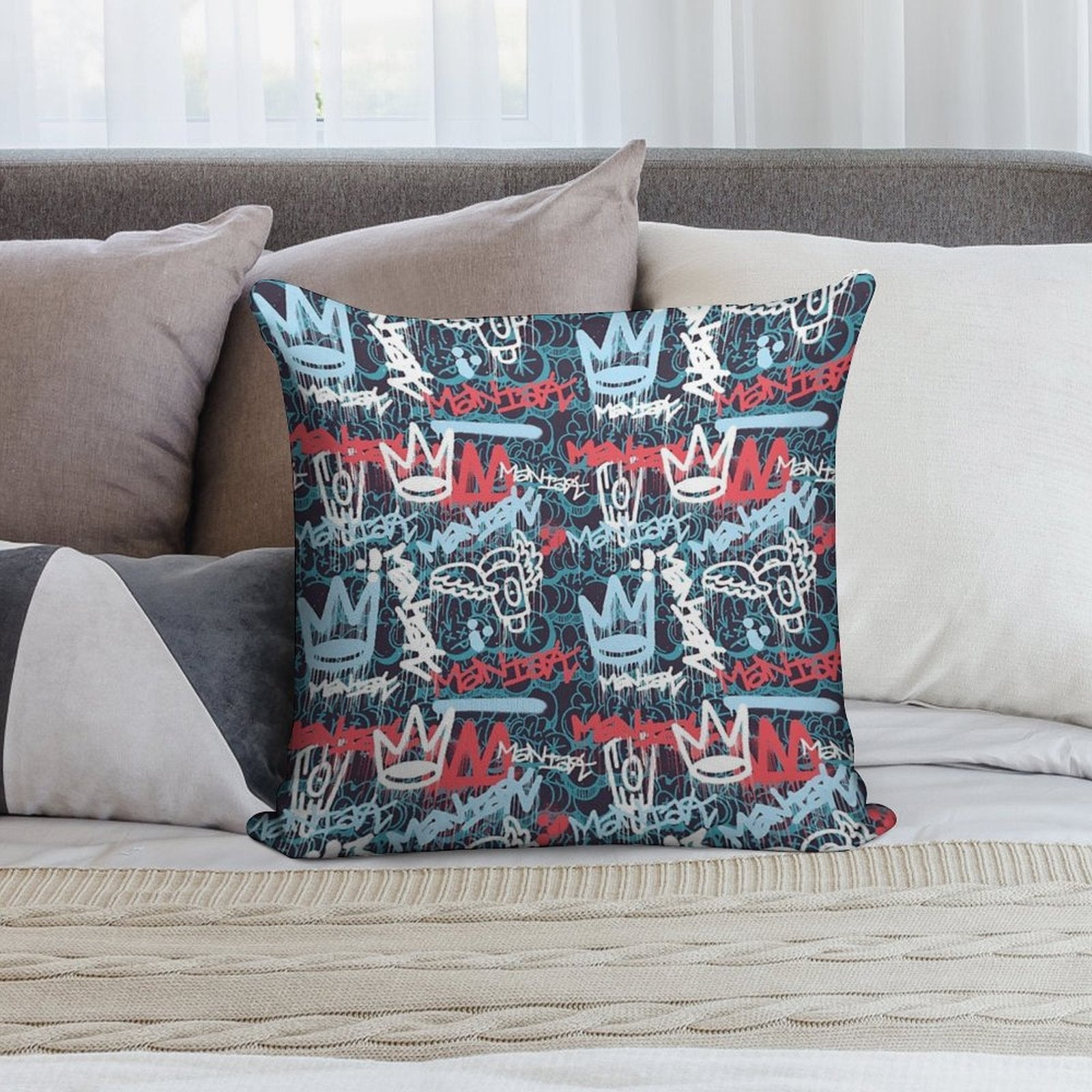 Maniak Tag & Throwie Patterned Print Soft Style Accent Throw Pillow