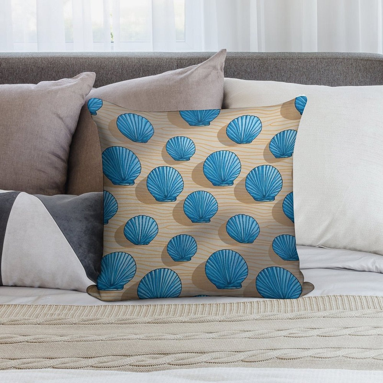 Blue Coastal Beach Soft Multiple Sizes Throw Pillow