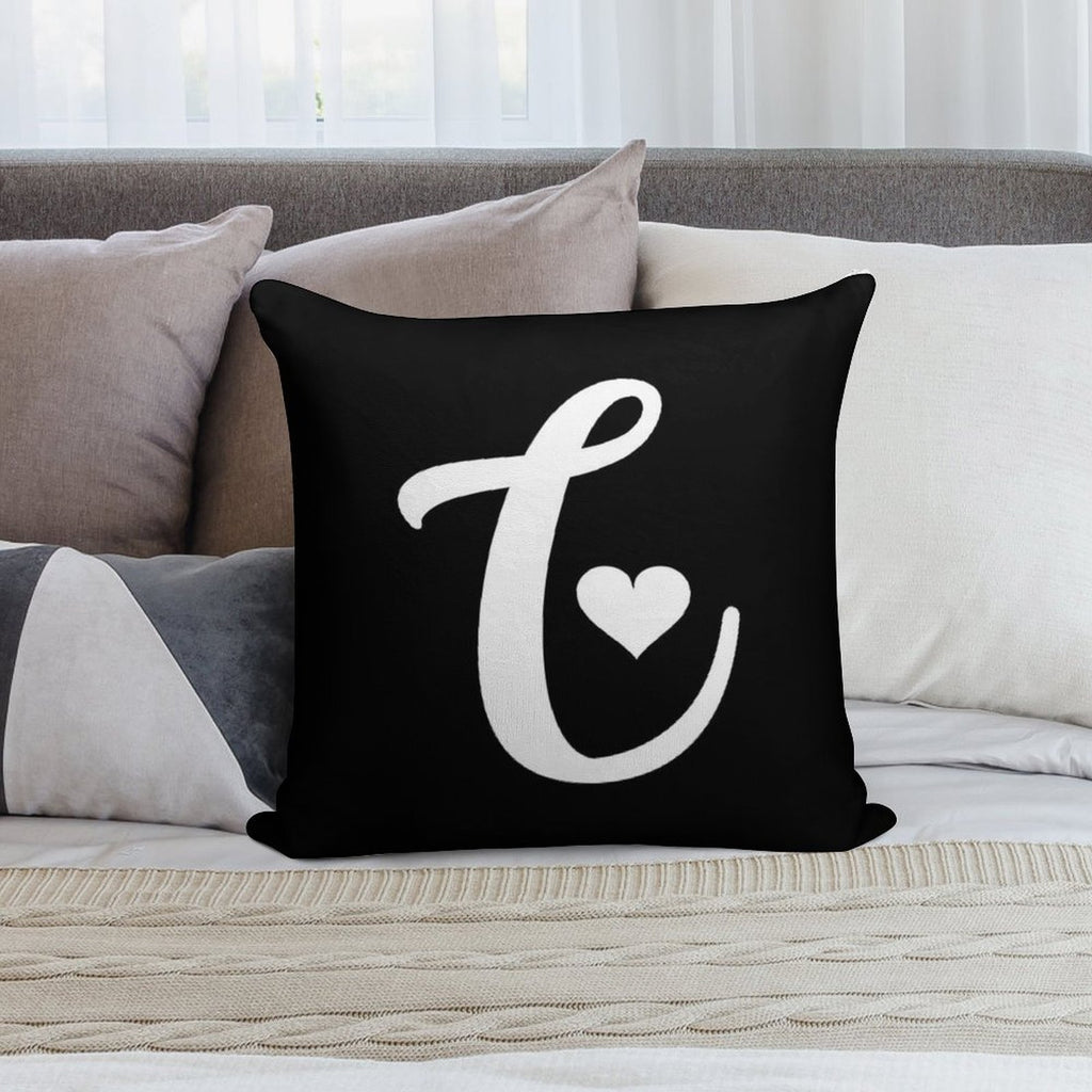 White And Black Letter C Initial Name Minimalist Heart Monogram Graphic Cute Shaped Cool Design on Black Background Soft Hidden Zipper Throw Pillow