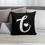 White And Black Letter C Initial Name Minimalist Heart Monogram Graphic Cute Shaped Cool Design on Black Background Soft Hidden Zipper Throw Pillow