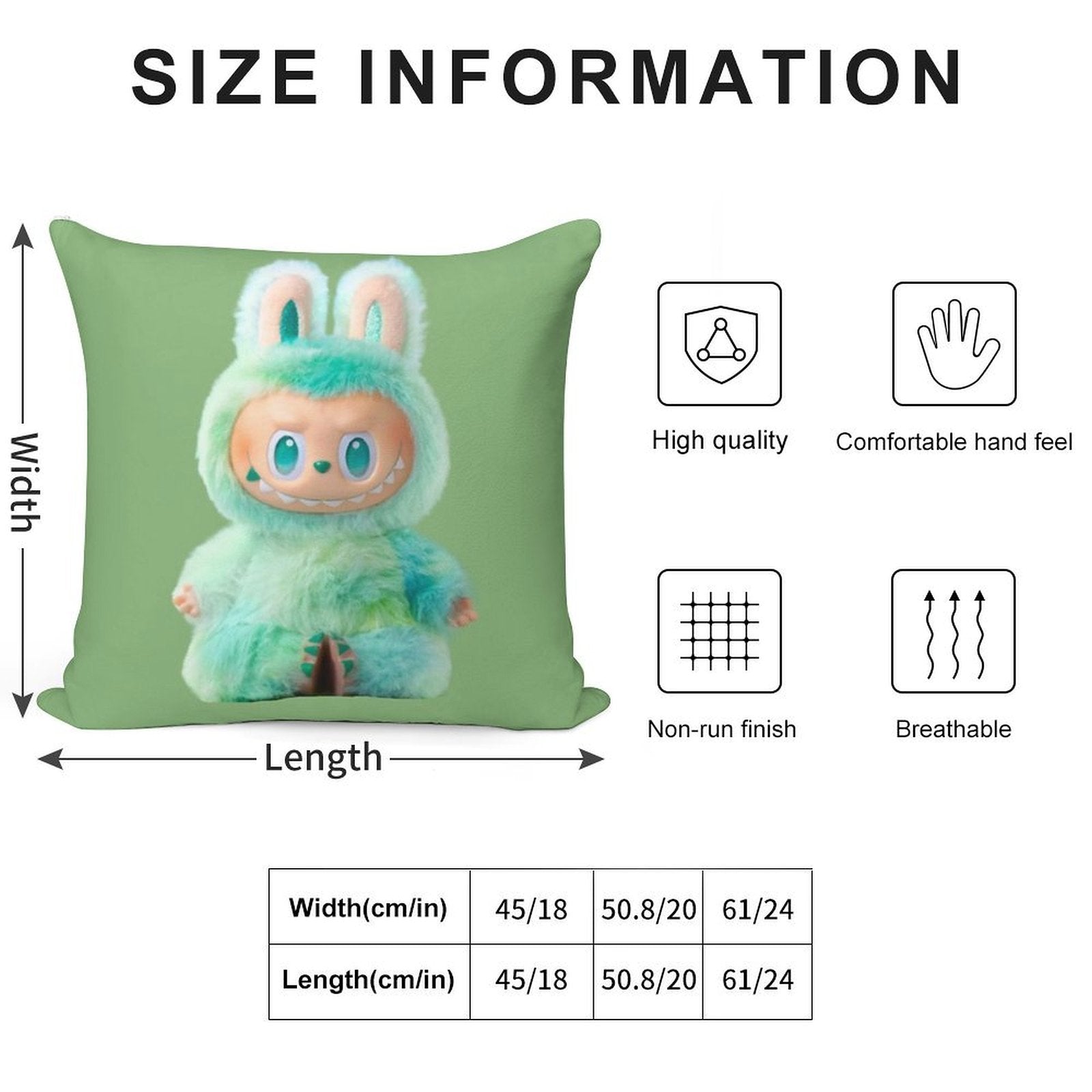 Cute Labubu Soft Decorative Cover Throw Pillow