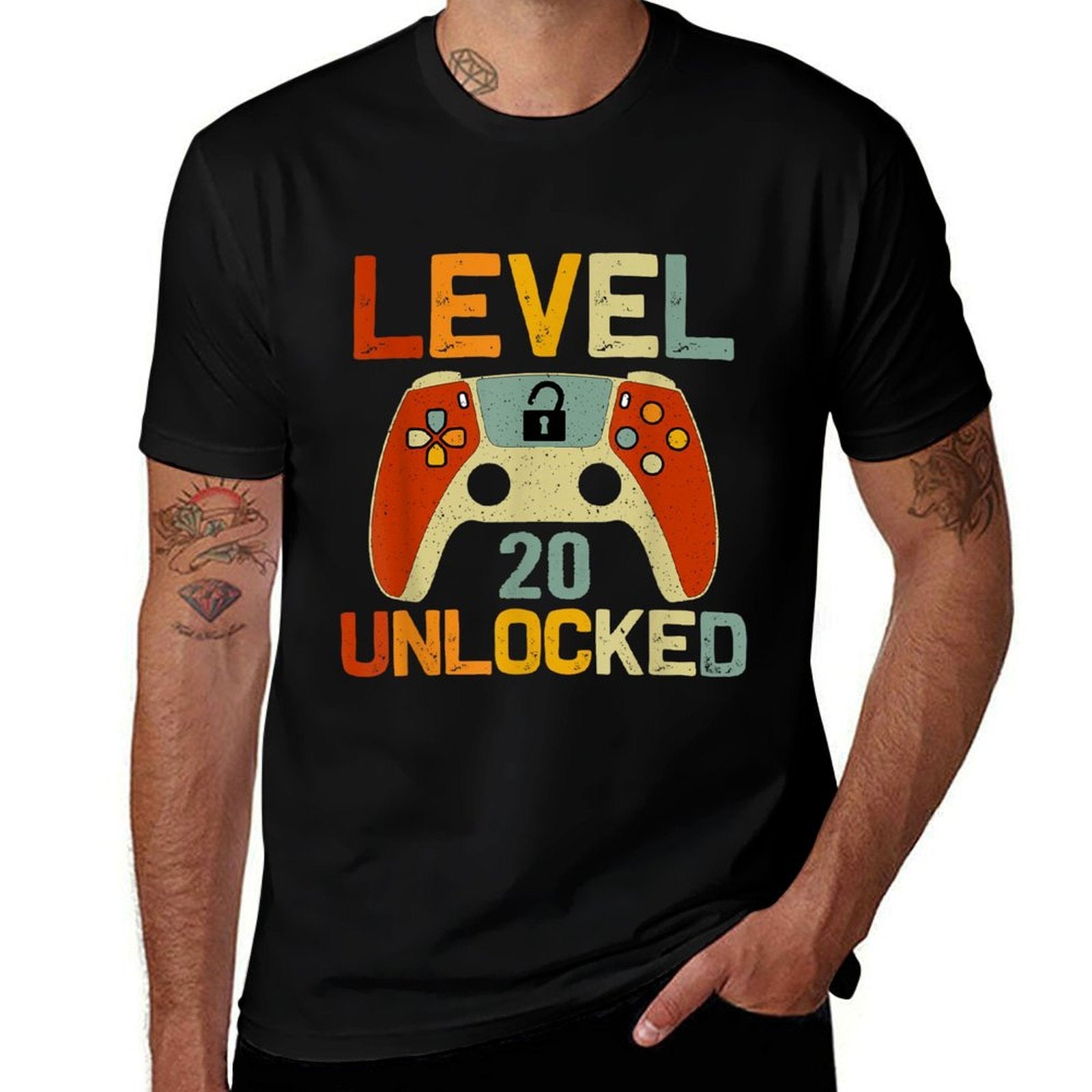 Level 20 Unlocked 20 Years Old Gaming Lover 20th Birthday  Tagless Design T-Shirt