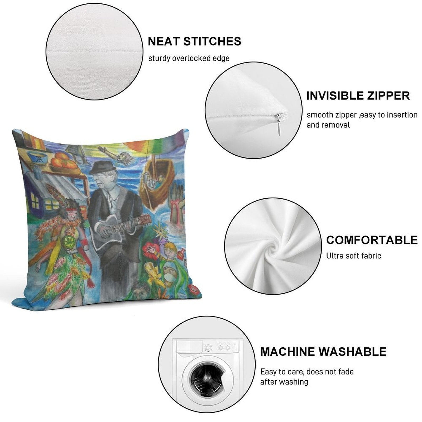 Leonard Cohen's 'Suzanne' Soft Short Plush Fabric Throw Pillow