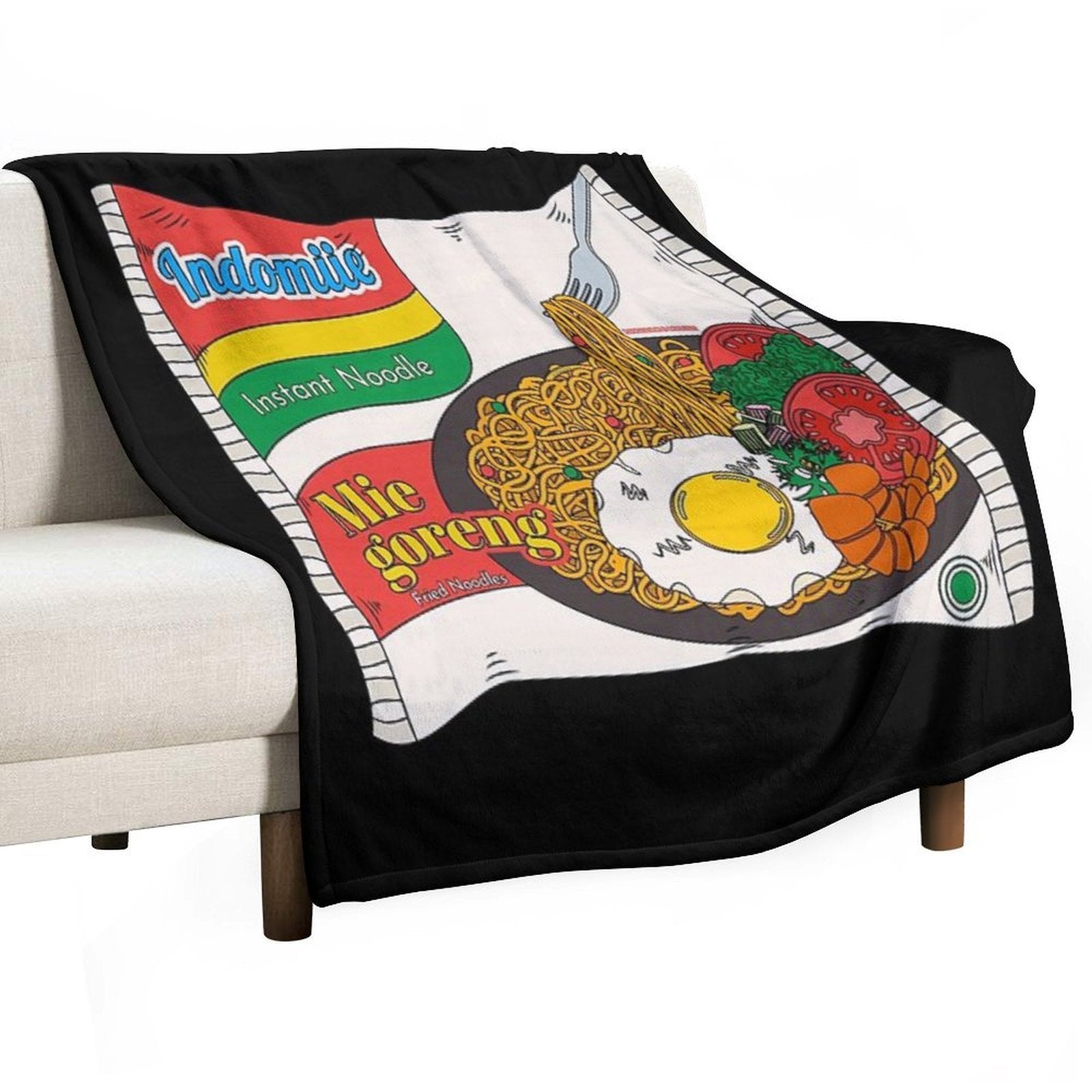 Indomiie Goreng - Fried Noodle - Indonesian Cuisine Special with Egg Plush Throw Blanket