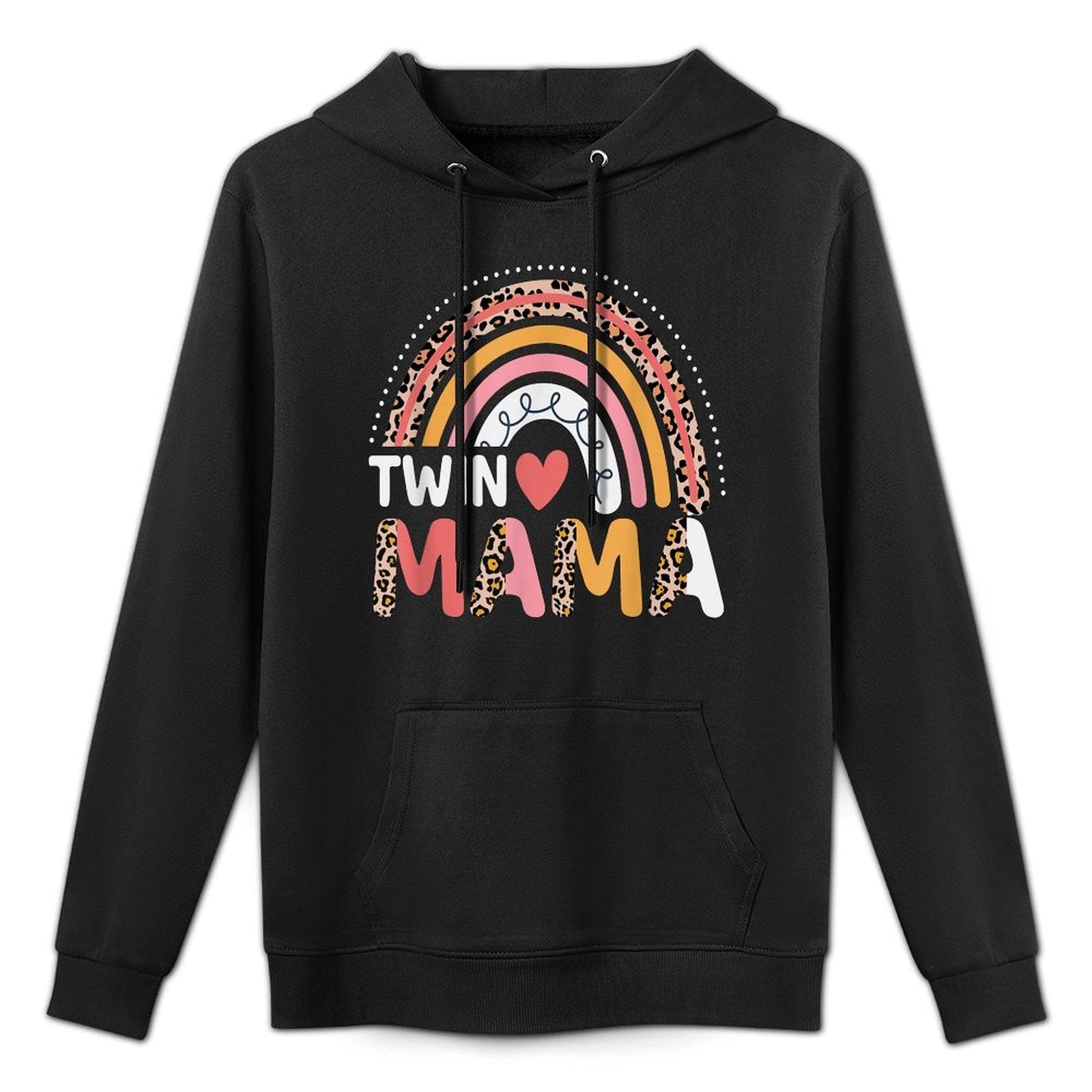 Twin Mama Mothers Day Funny Leopard Rainbow New Mom Of Twins Relaxed Fit Hoodie