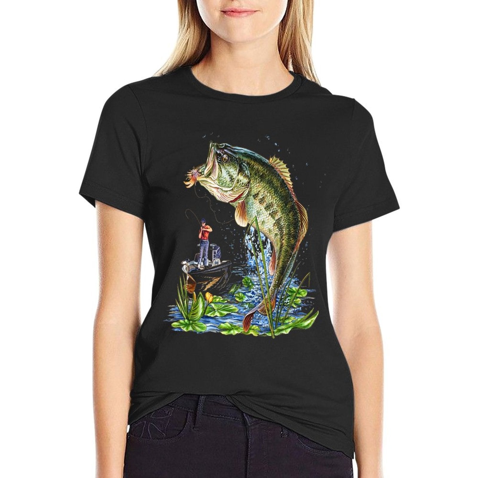 Fishing Graphic Large Mouth Bass Fish  Lightweight T-Shirt