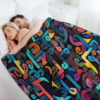 Colorful Fantasy Pattern Orange Yellow Green Red Turquoise Black Ornaments Easy Care Throw Blanket