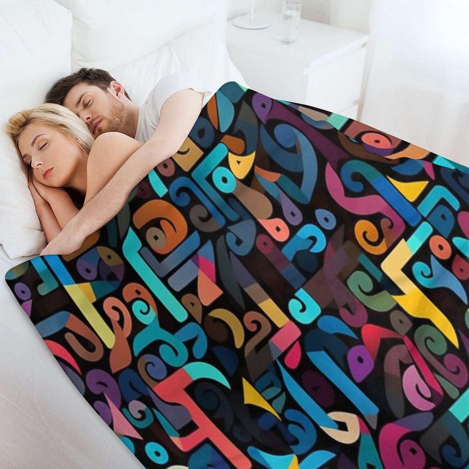 Colorful Fantasy Pattern Orange Yellow Green Red Turquoise Black Ornaments Easy Care Throw Blanket