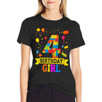 4 Year Old Building Blocks 4th Birthday Girl Block Building  Lightweight T-Shirt