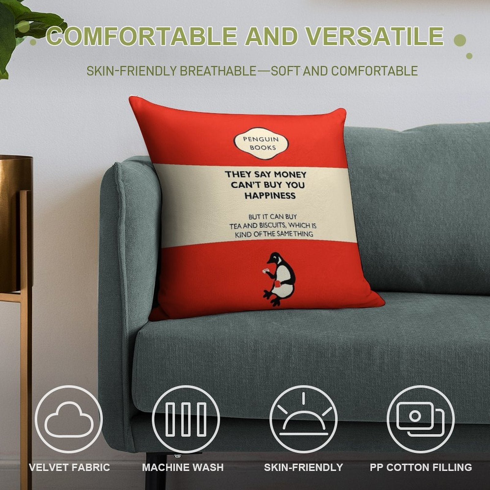 Tea And Biscuits Parody Penguin Book Cover Soft Bedroom Essential Throw Pillow