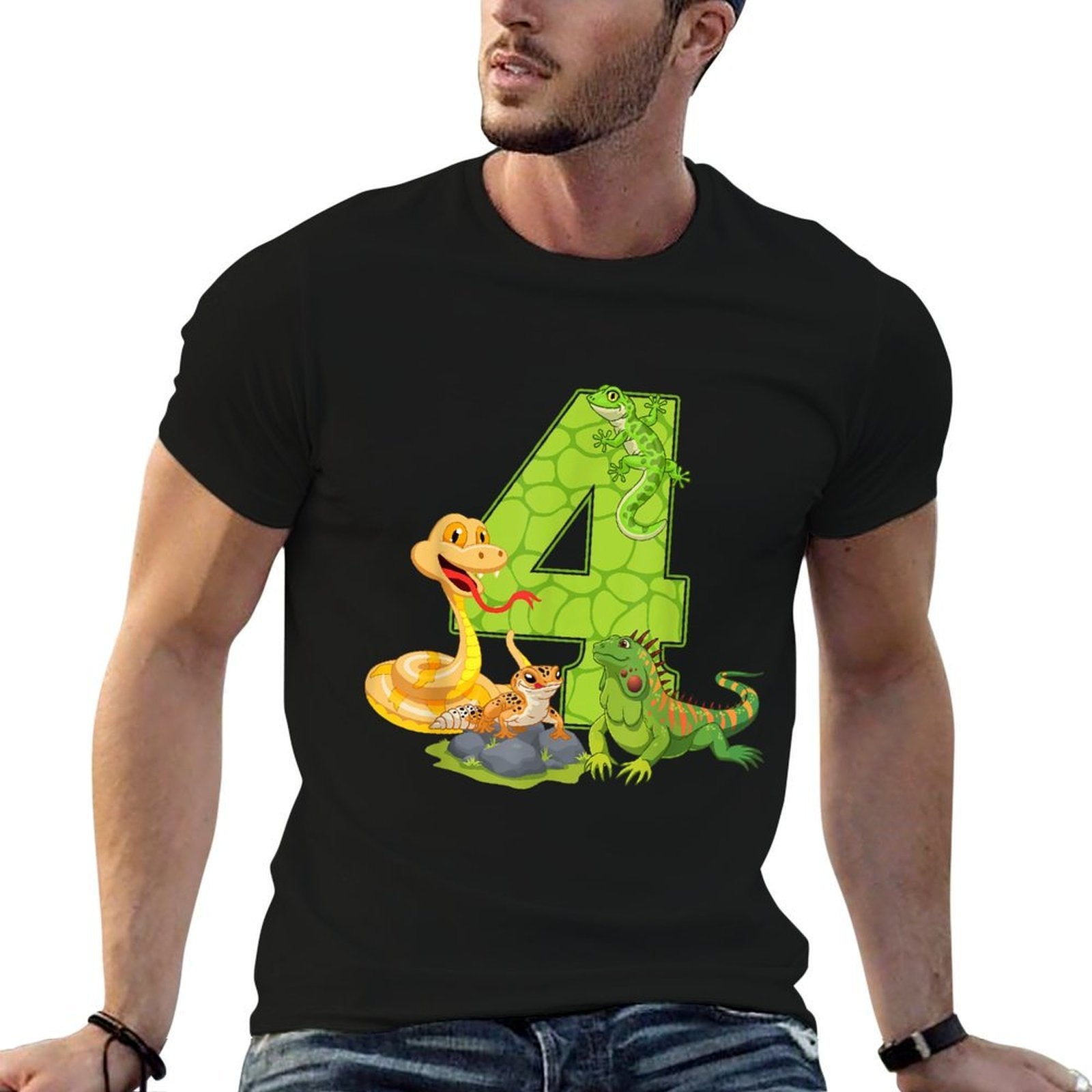 4th Birthday Snake Lizard Reptile 4 Year Old Birthday Party  Odor-resistant T-Shirt