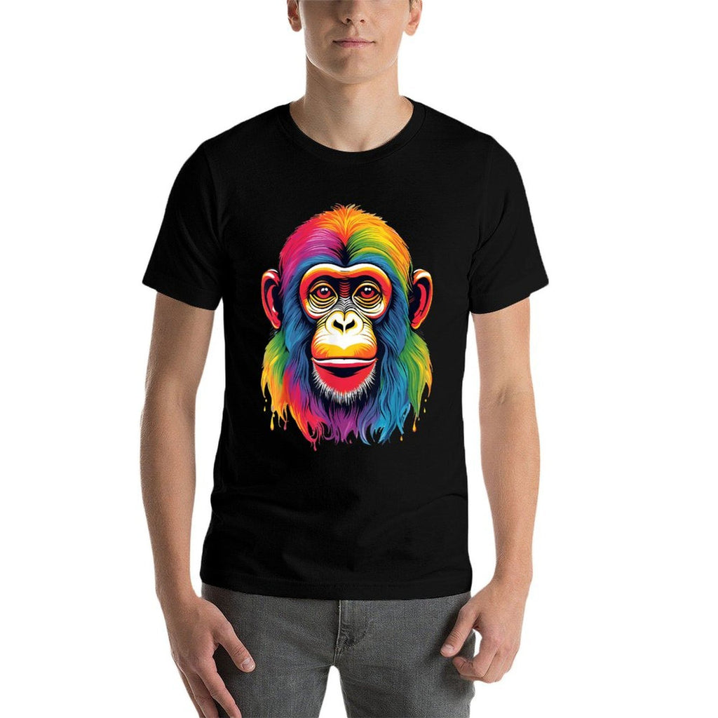 Awesome Monkey With Glasses Face Animal Lover Cool Rainbow  Summer-ready Fabric T-Shirt