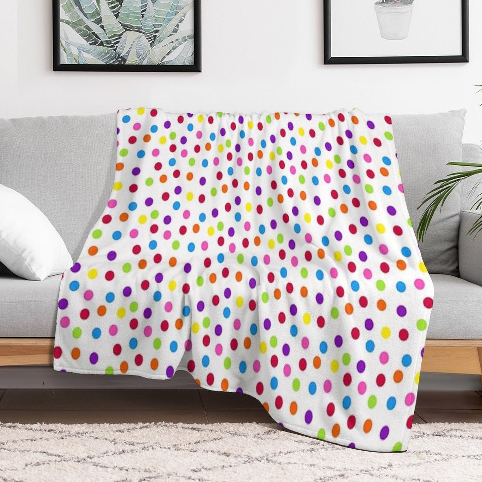 Rainbow Multi-color Confetti Polka Dot All-season Throw Blanket