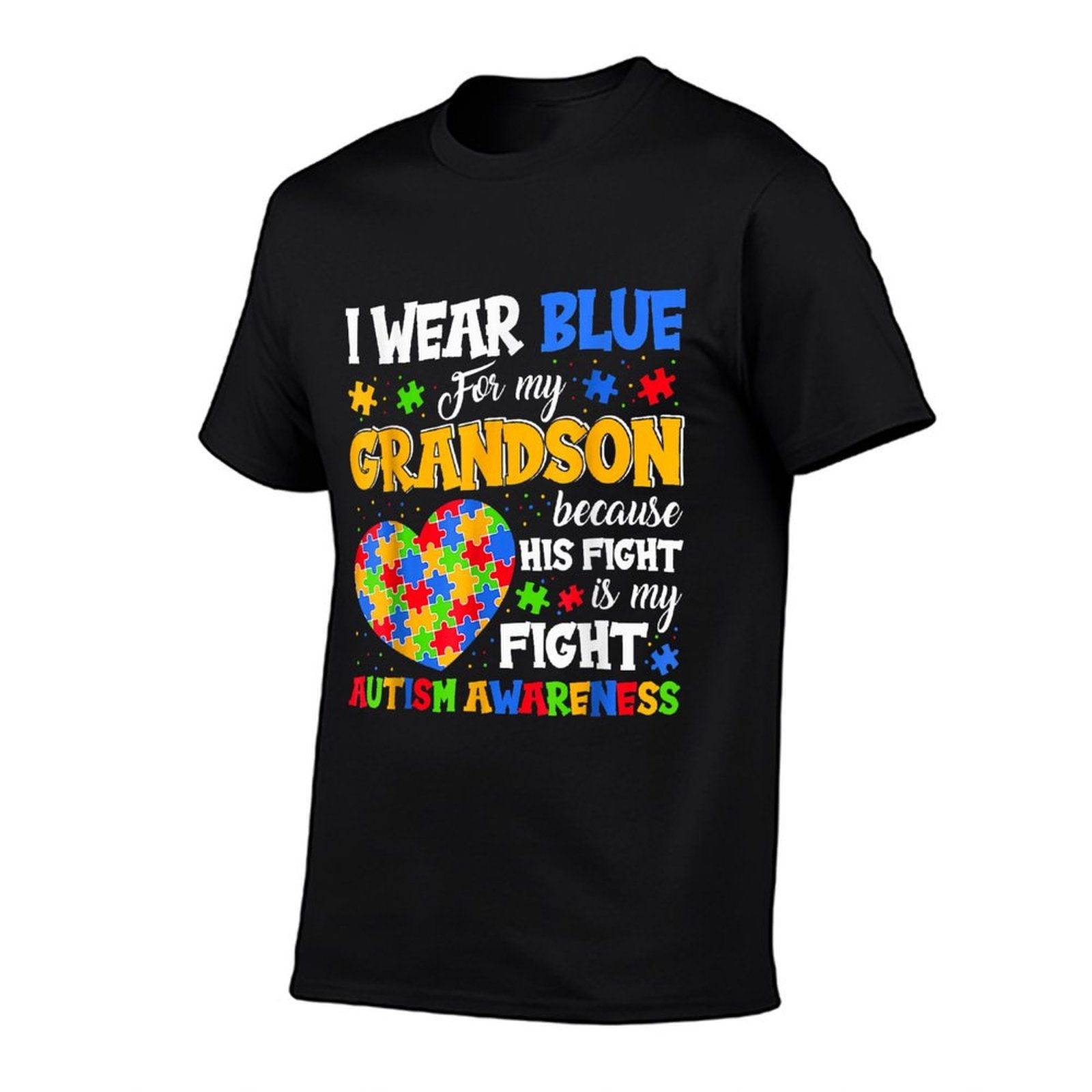 Grandma Grandpa I Wear Blue For My Grandson Autism Awareness  High-quality Stitching T-Shirt