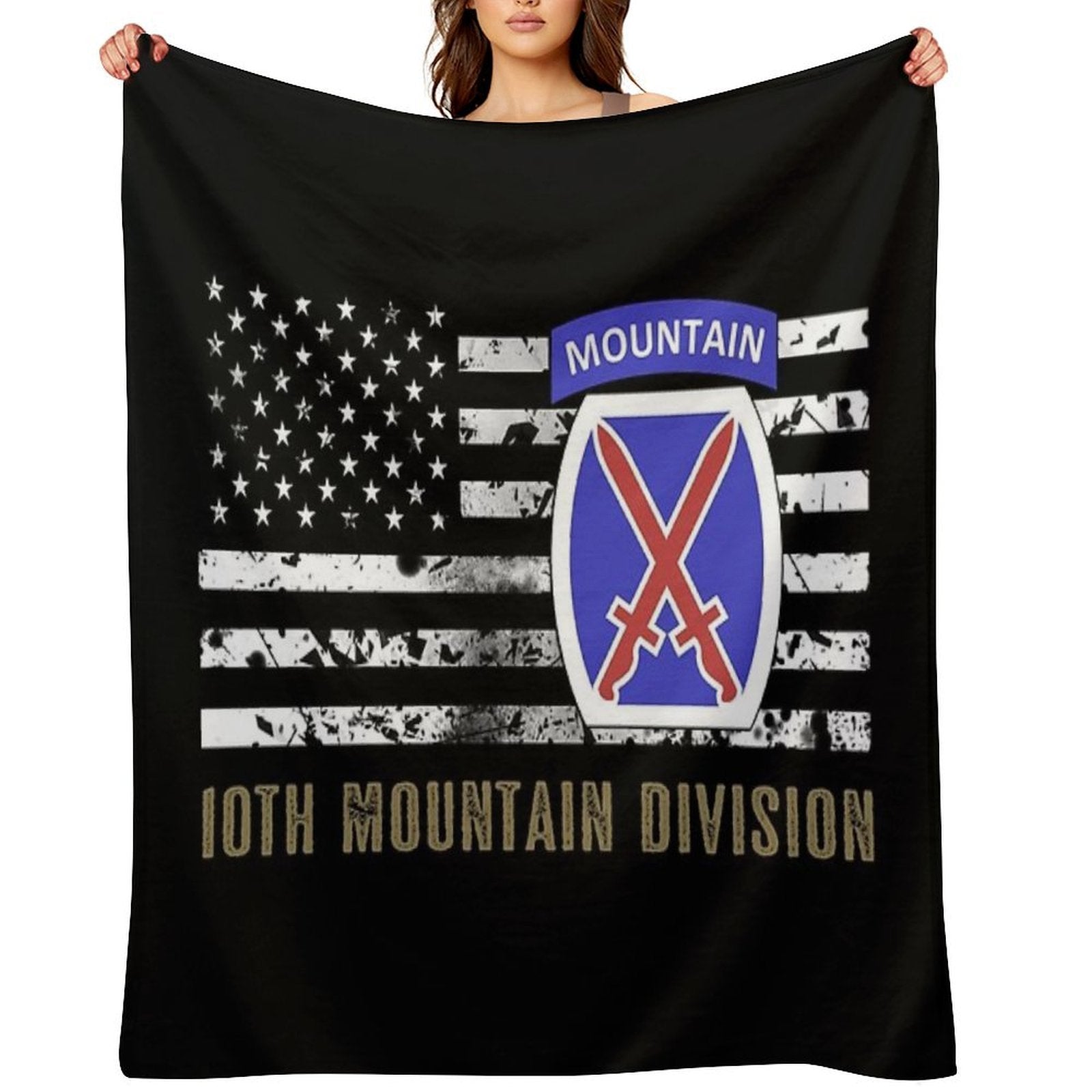 10th Mountain Division (Distressed Flag) Velvety-soft Throw Blanket