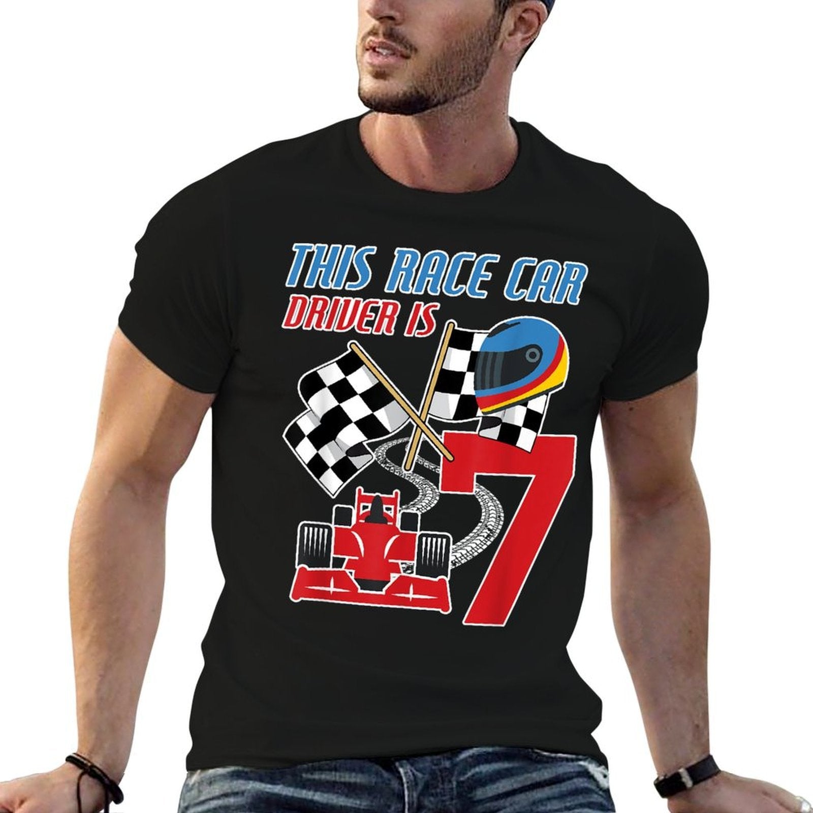 7th Birthday Boy Race Car 7 Years Old Racing Driver Kid  Wrinkle-resistant T-Shirt