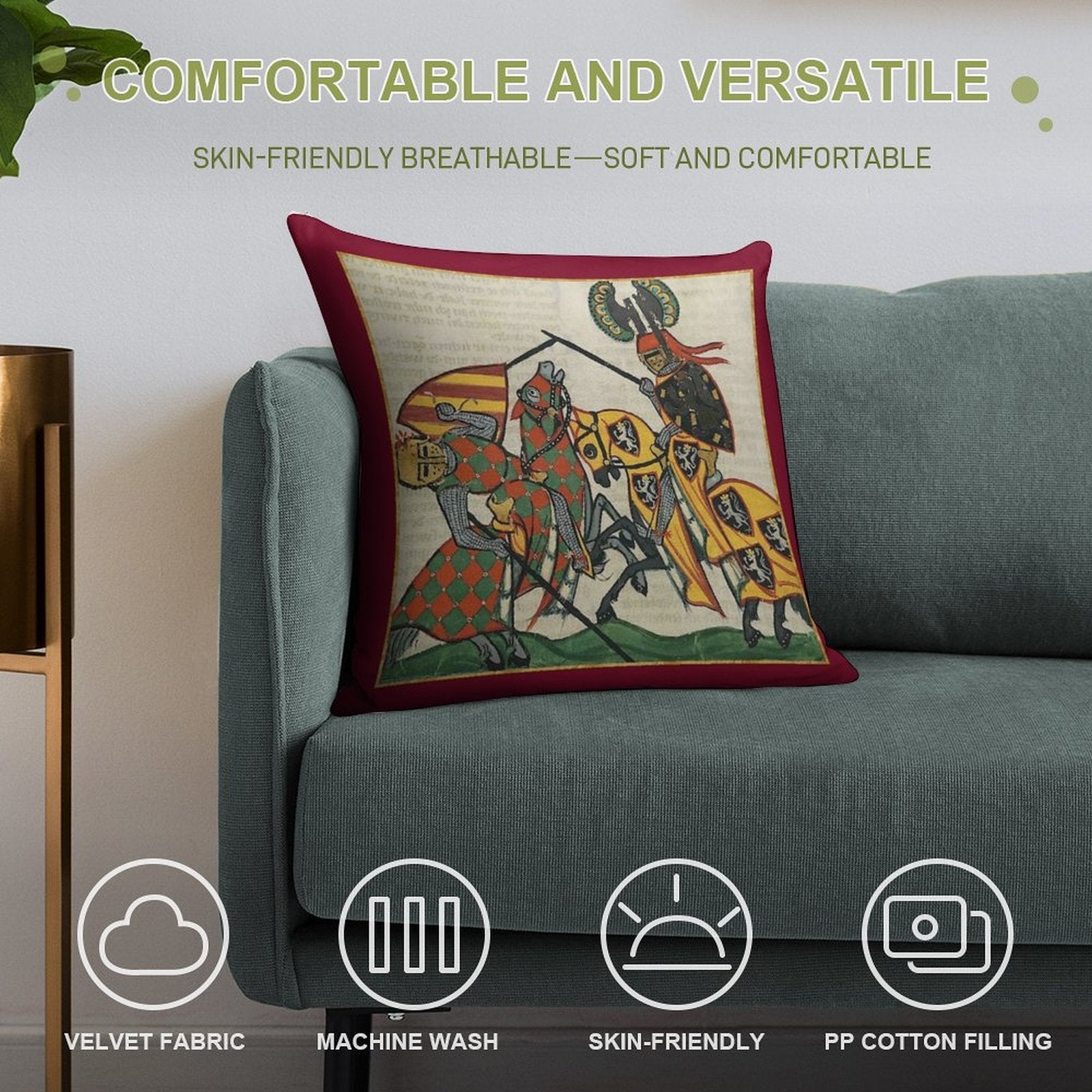 The Joust Medieval Illumination Soft Anti-Pilling Throw Pillow