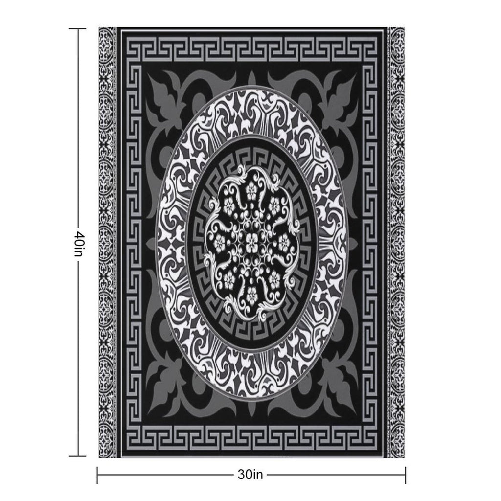 Ornate Baroque Black Grey White Greek Key Plush Throw Blanket