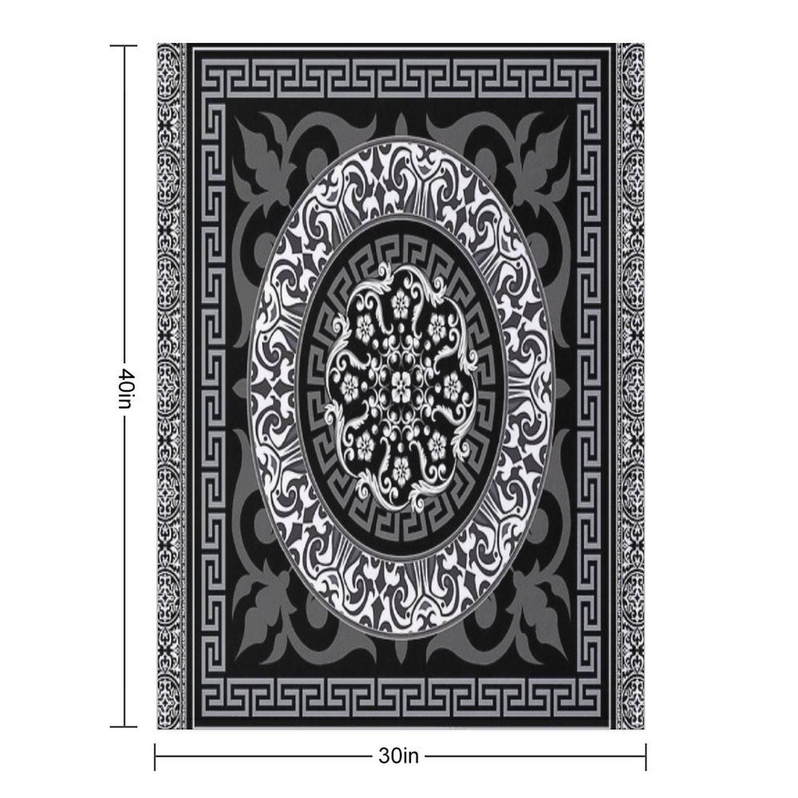 Ornate Baroque Black Grey White Greek Key Plush Throw Blanket