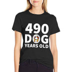 70th Birthday, 490 Dog Years Old Gift  Oversized Silhouette T-Shirt