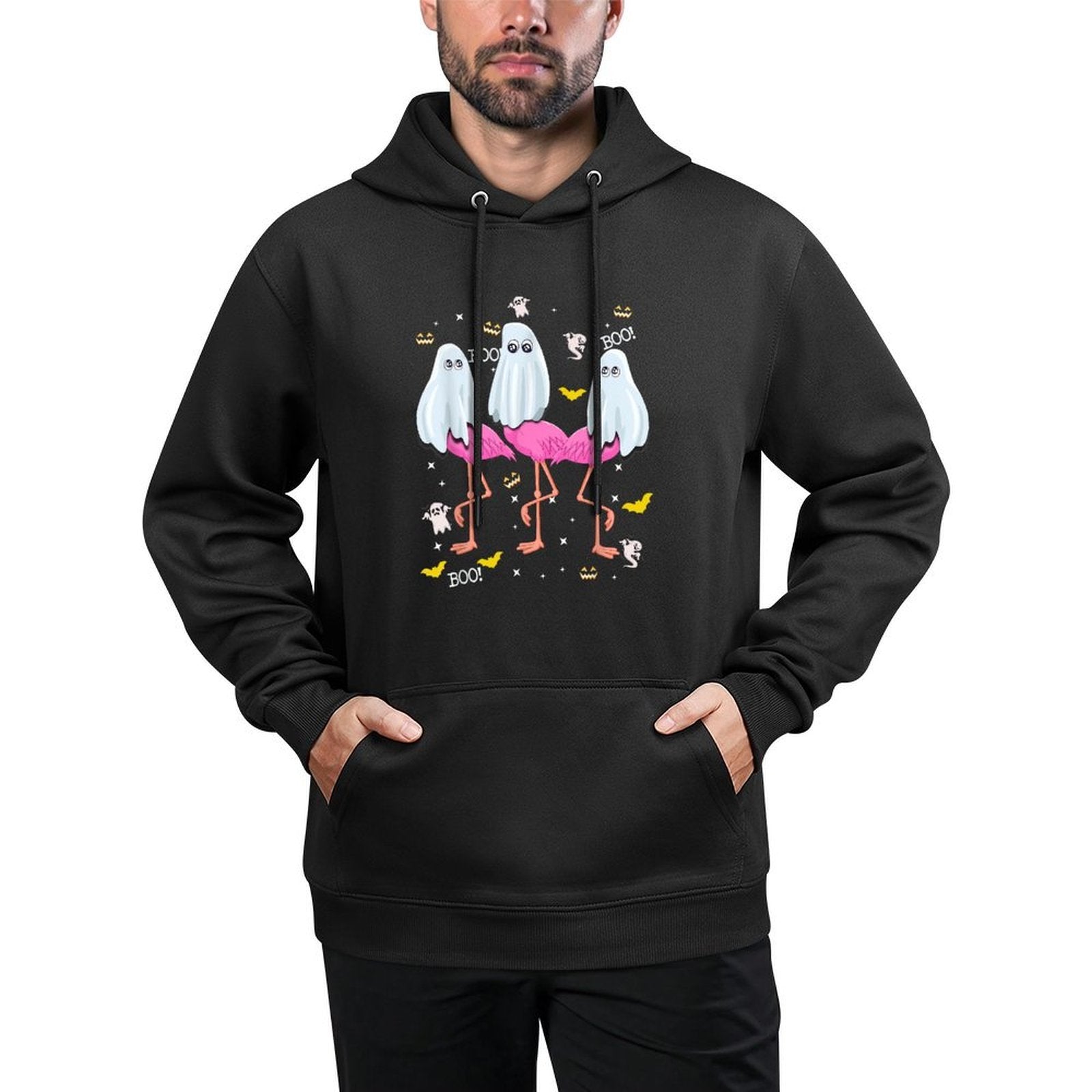 Funny Flamingo Boo Halloween Party Medium-Weight Fabric Hoodie