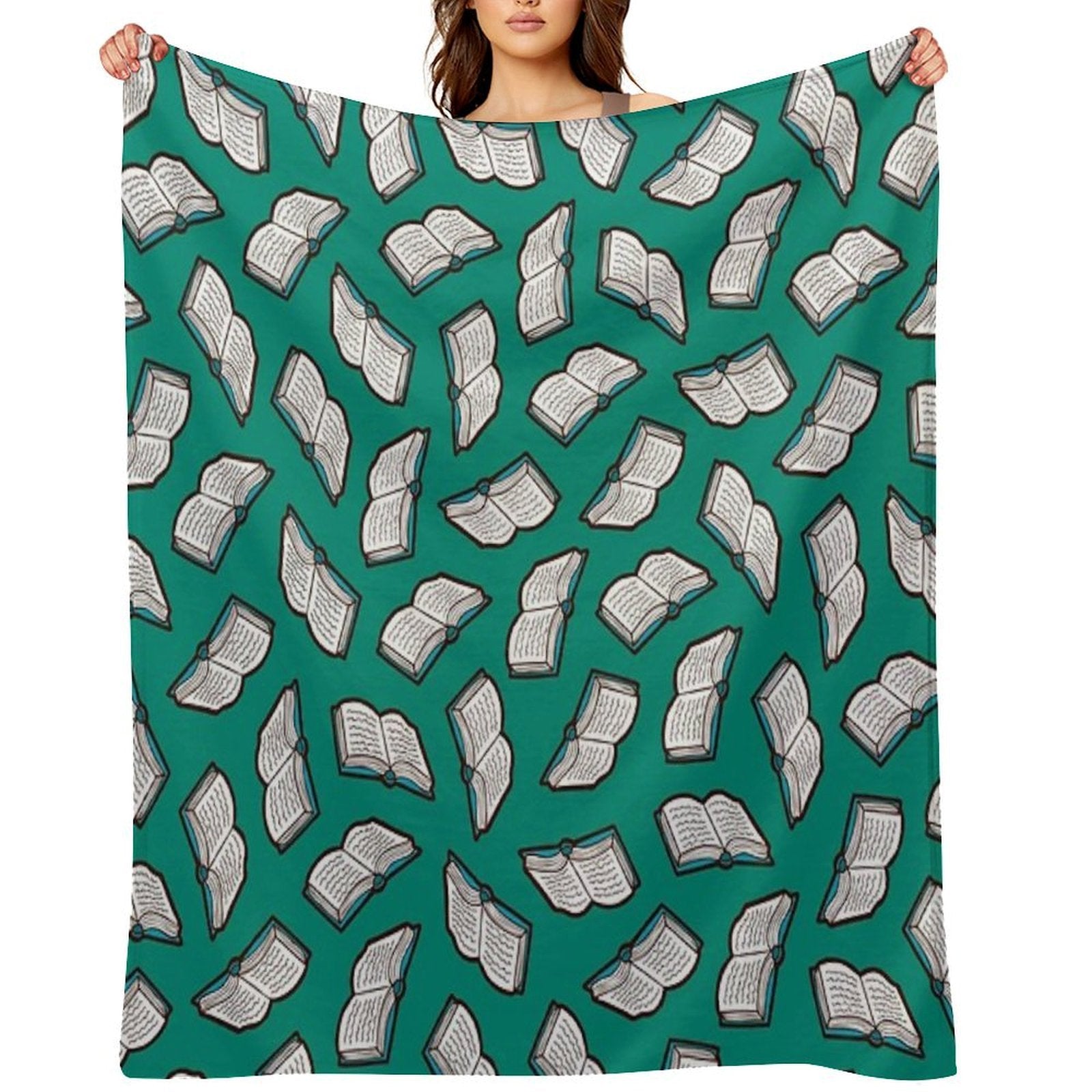 Bookish Reading Pattern in Jade Sustainable Throw Blanket