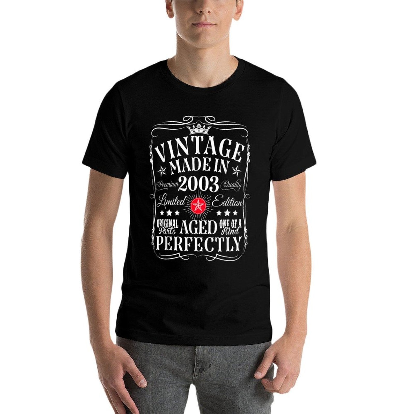 Vintage 22th Birthday Decorations Vintage 2003 22 Years Old  Ribbed Collar T-Shirt