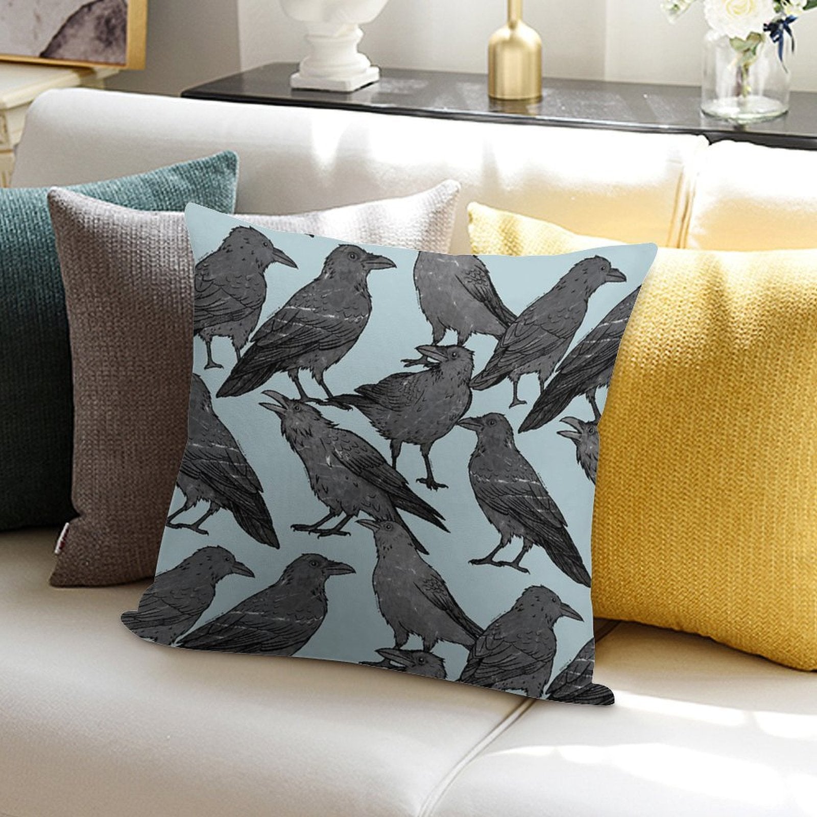 Cute Crow Pattern Soft High-Density Material Throw Pillow