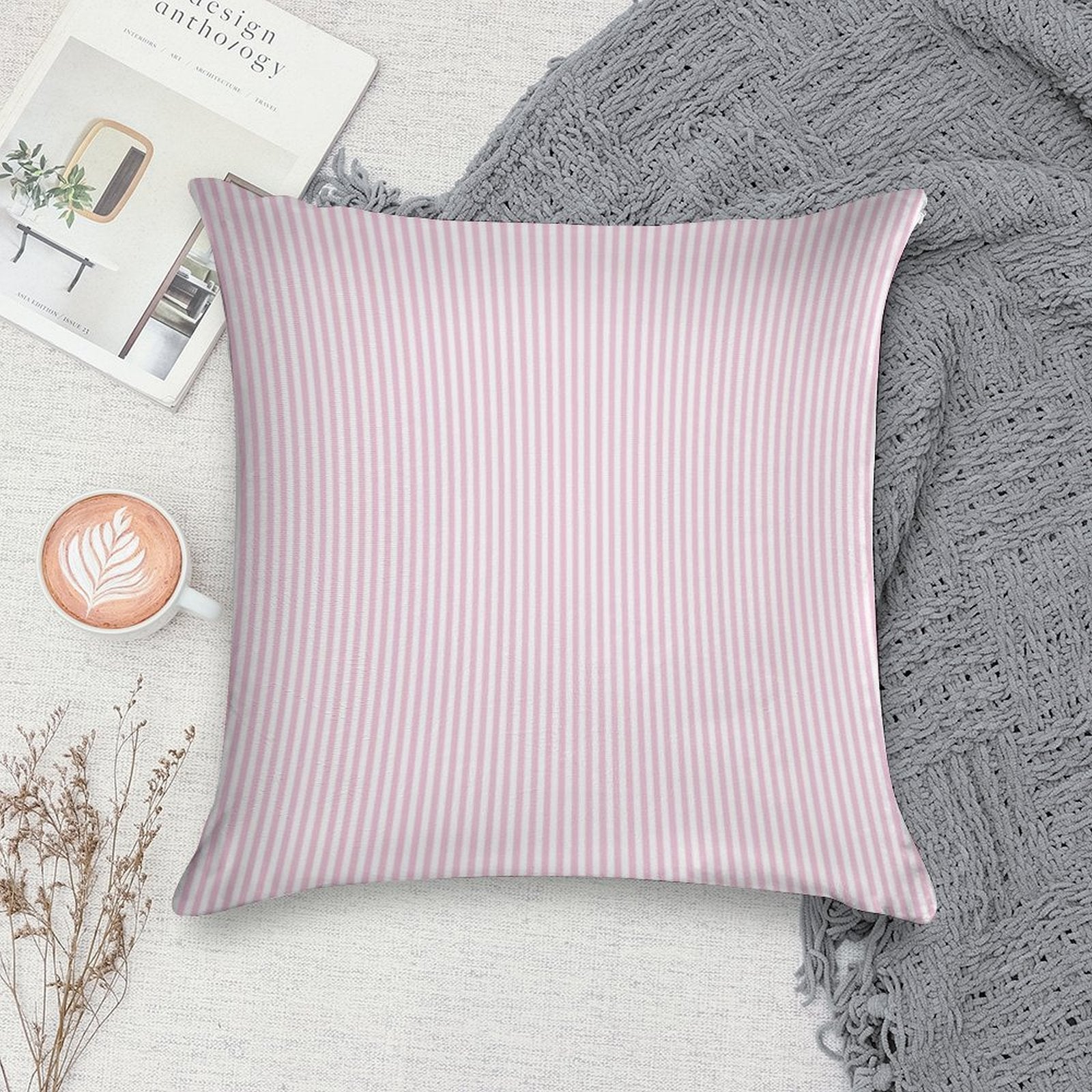 Pink And White Thin Stripes Soft Home Decor Throw Pillow