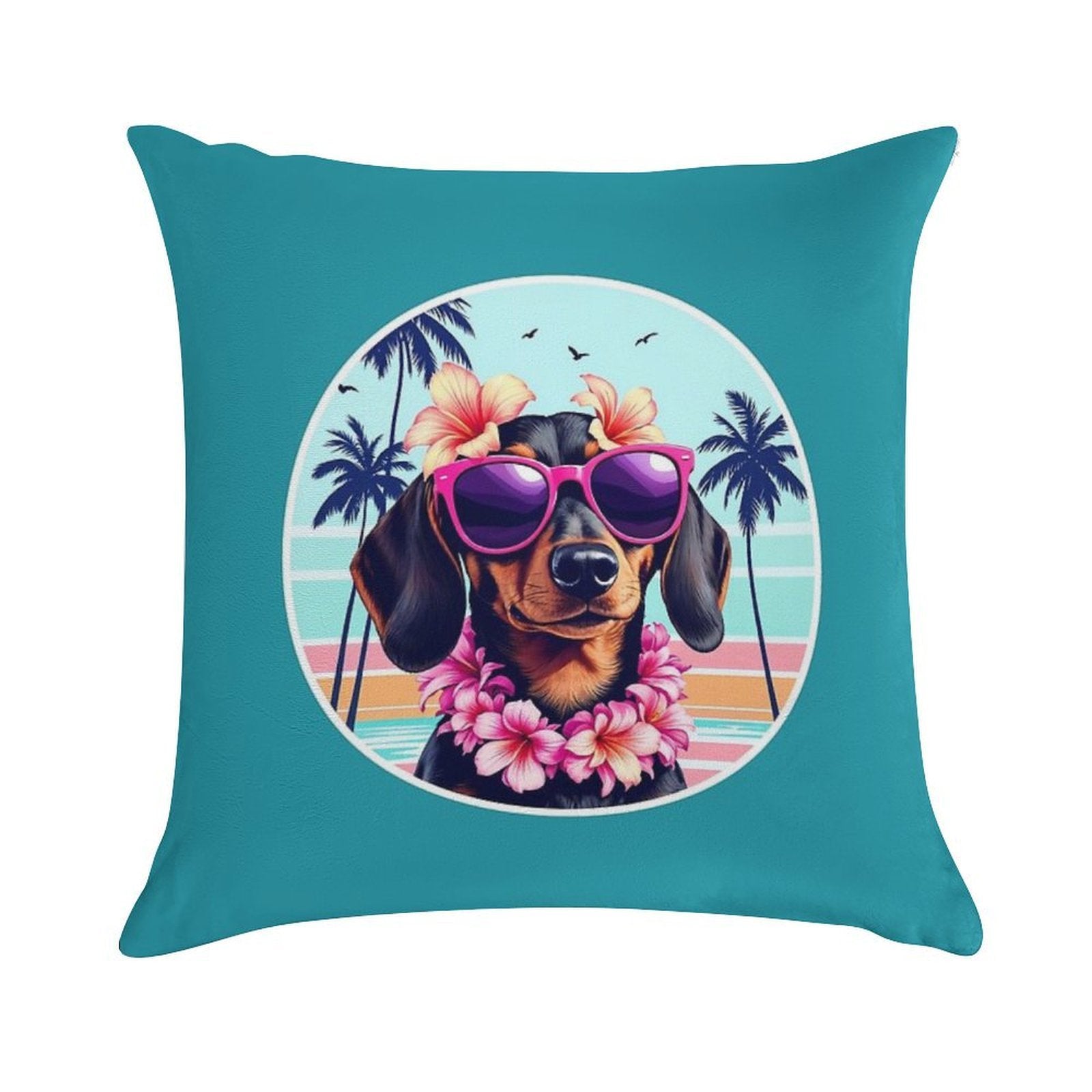 Hawaiian Dachshund Dog Retro Summer Vibes Soft Luxury Feel Throw Pillow