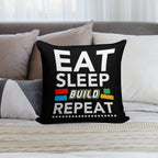 Eat Sleep Build Repeat Building Blocks Bricks Master Builder Soft Gift Ready Throw Pillow